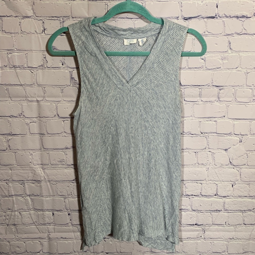 Sigrid Olsen Womens Linen Striped Sleeveless Top Blue Sz M Vacation Lightweight